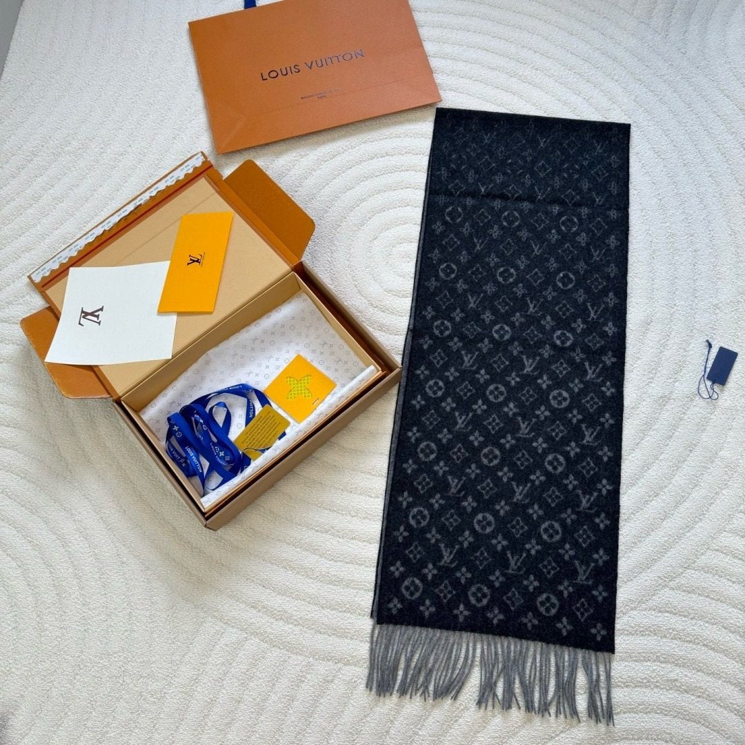 Louis Vuitton Black & Gray Monogram Scarf product image 2, provided for visual reference and product detail review