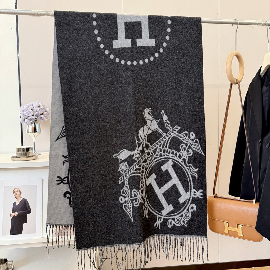 Fringed Knit Scarf with Ornamental Motif product image 4, provided for visual reference and product detail review