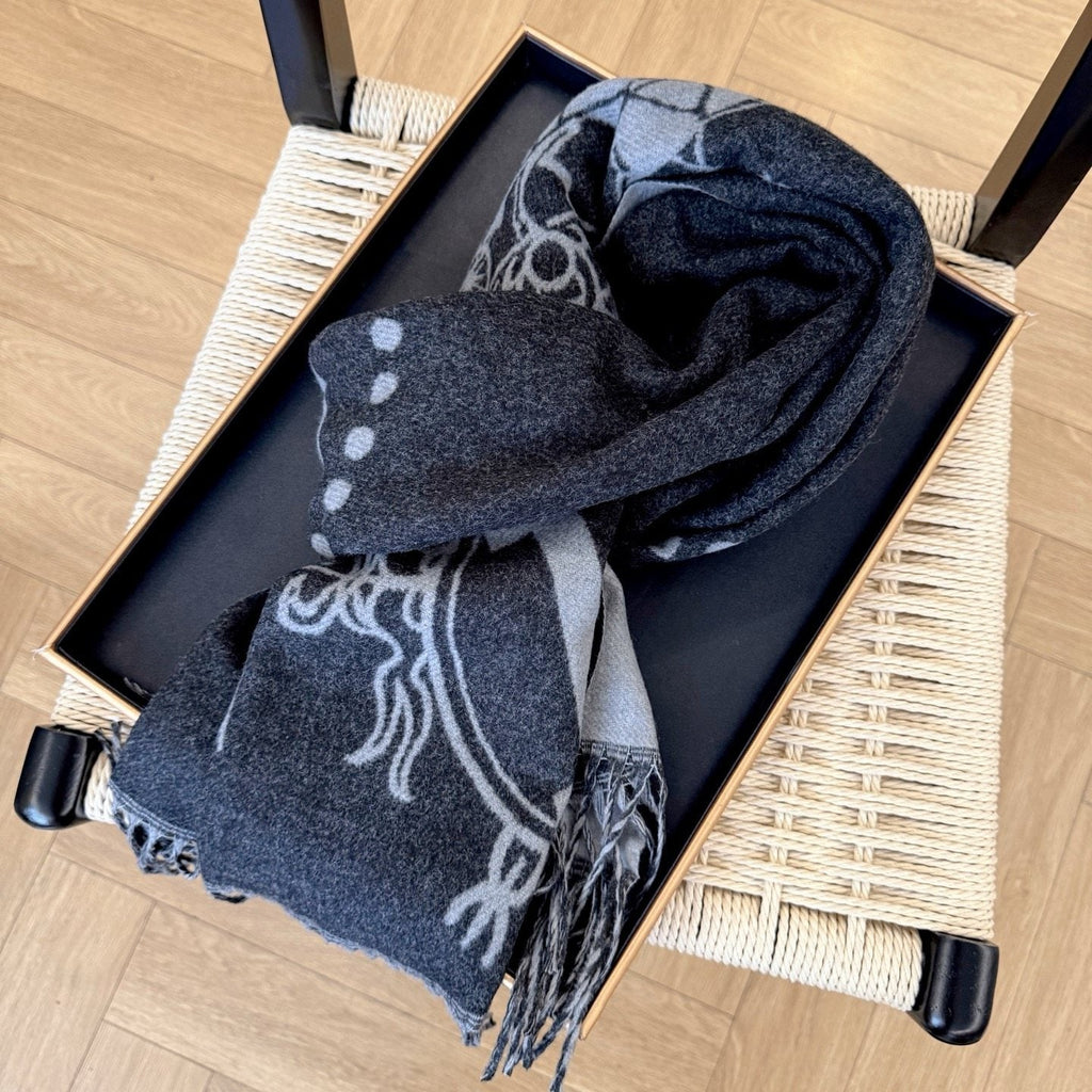 Fringed Knit Scarf with Ornamental Motif product image 6, provided for visual reference and product detail review