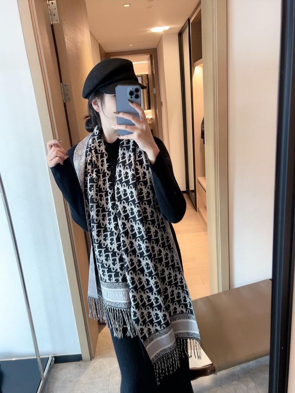 Dior Woven Monogram Fringe Scarf with Contrast Border product image 4, provided for visual reference and product detail