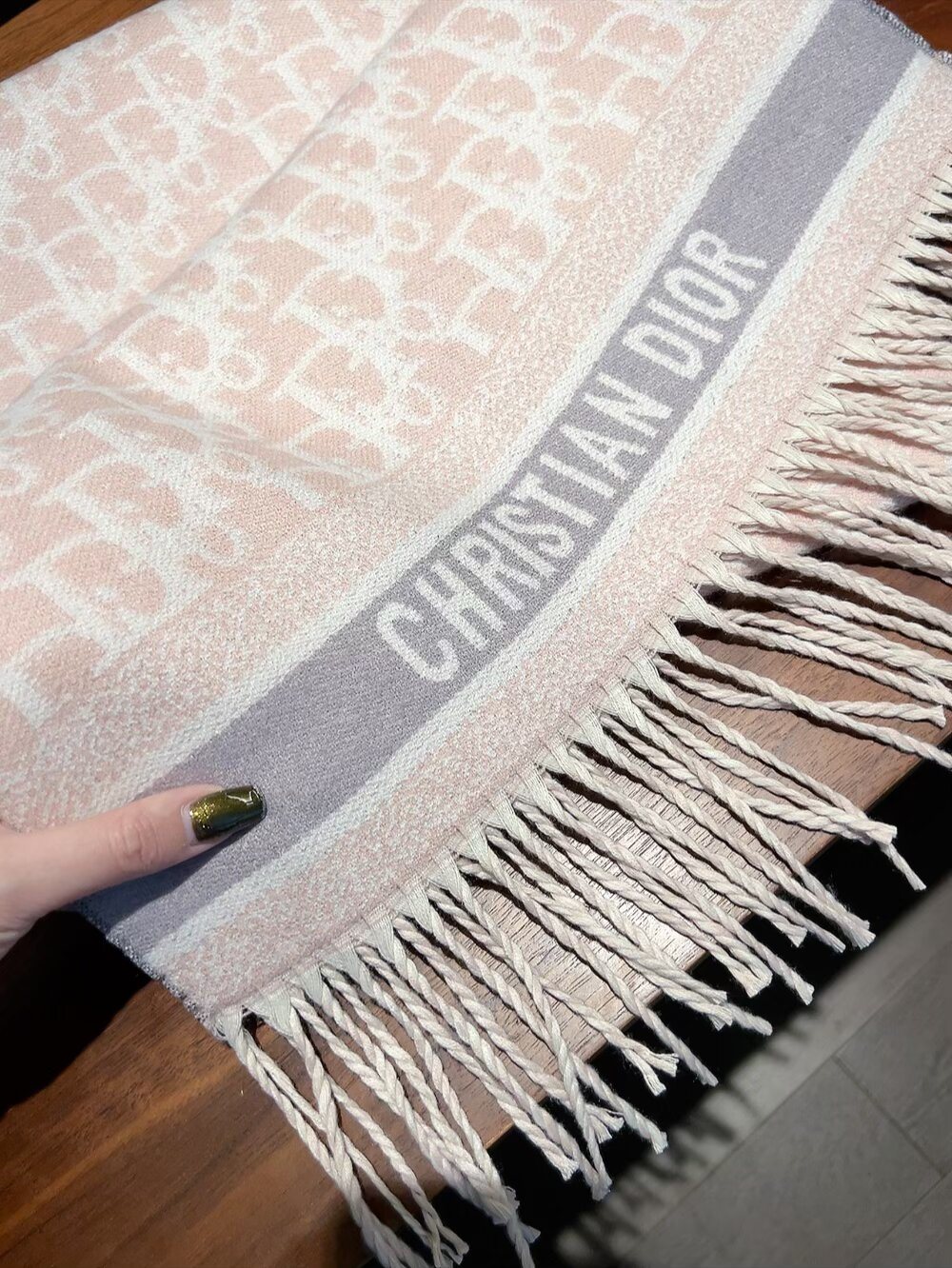 Dior Woven Monogram Fringe Scarf with Contrast Border product image 8, provided for visual reference and product detail
