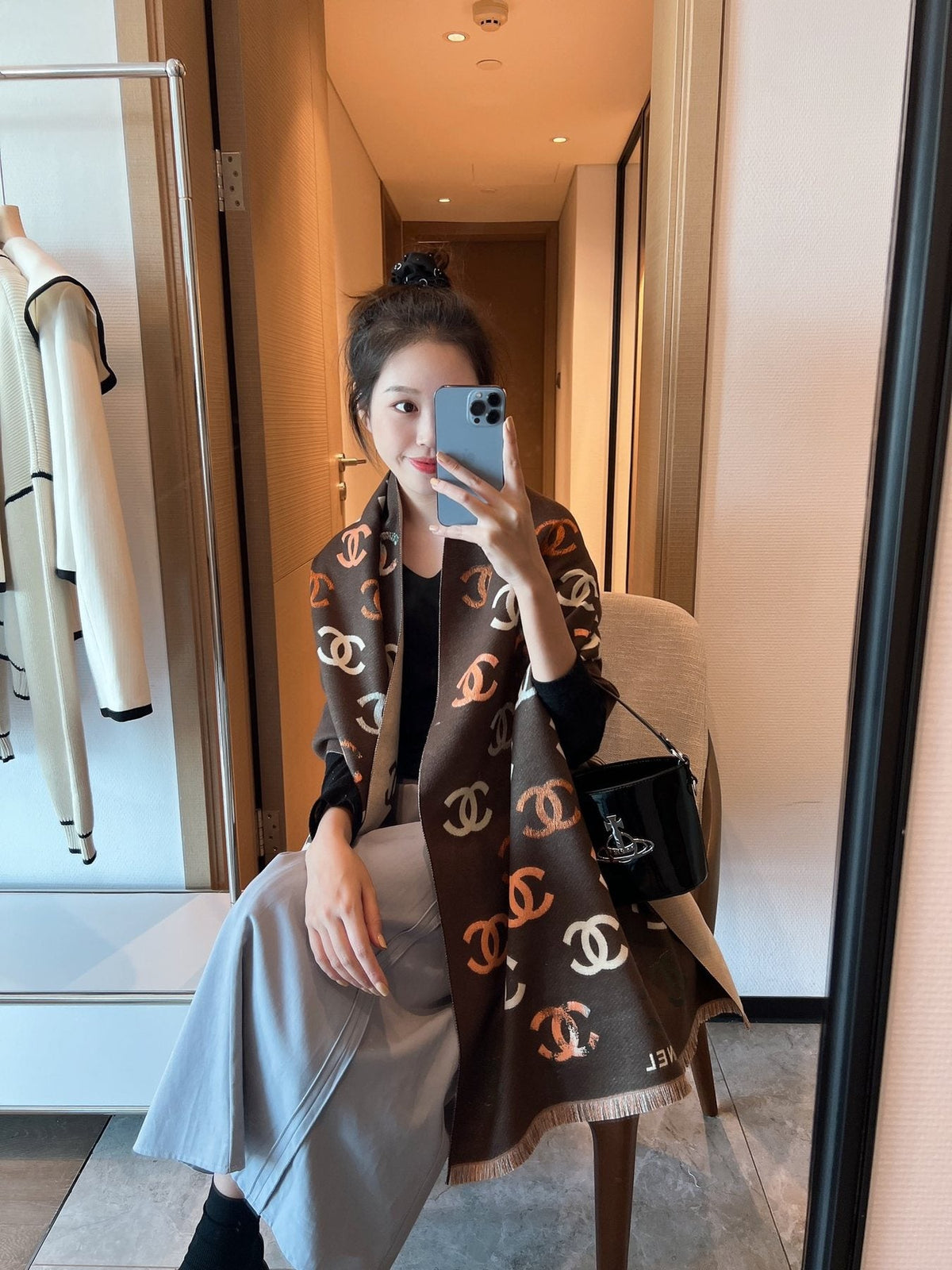 Chanel Motif Fringed Scarf product image 3, provided for visual reference and product detail review
