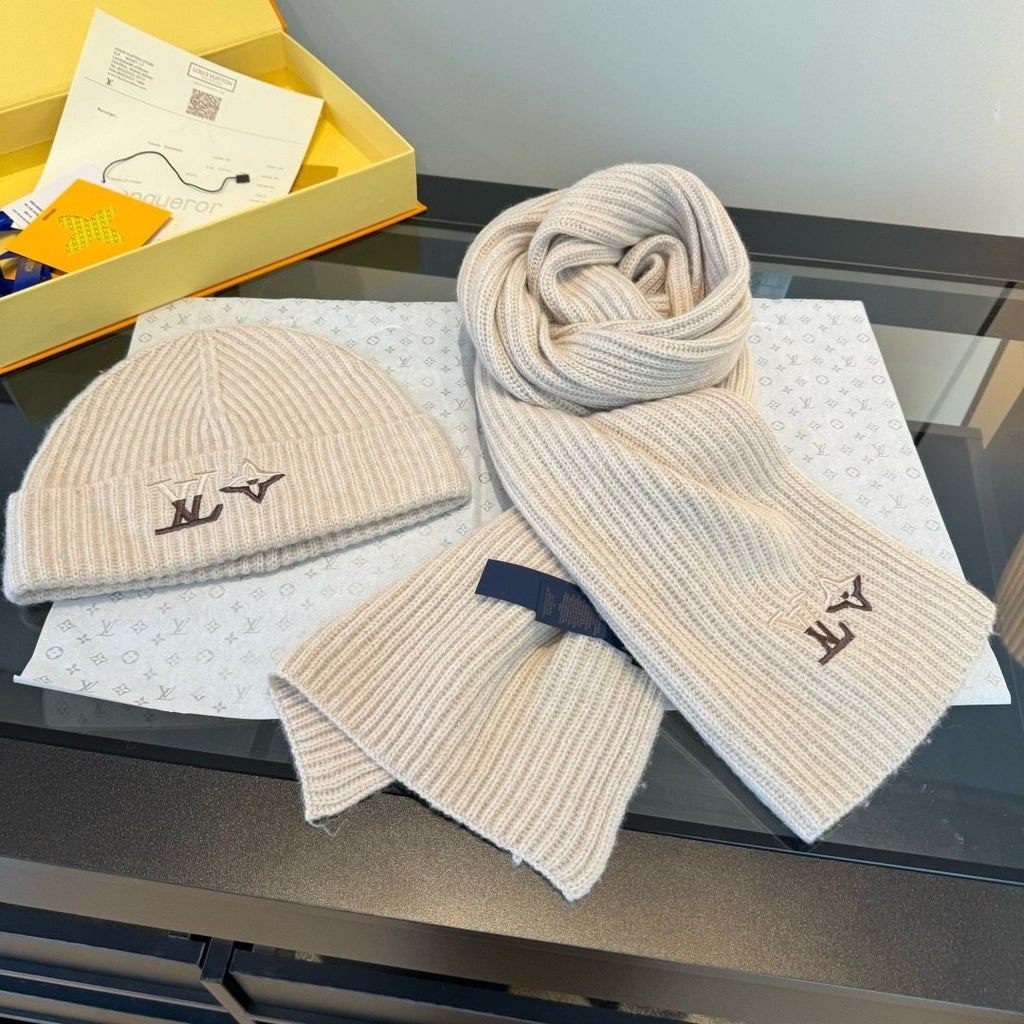 Louis Vuitton Cream Beige Beanie & Scarf Set product image 6, provided for visual reference and product detail review