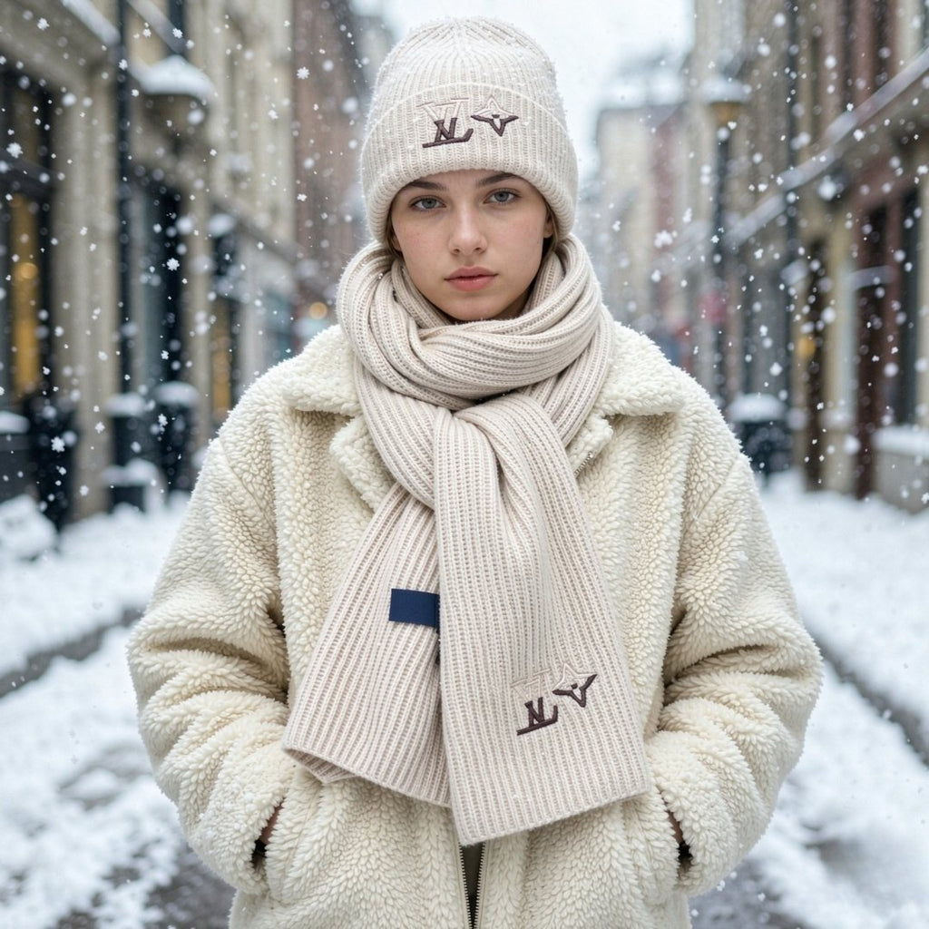 Louis Vuitton Cream Beige Beanie & Scarf Set product image 2, provided for visual reference and product detail review