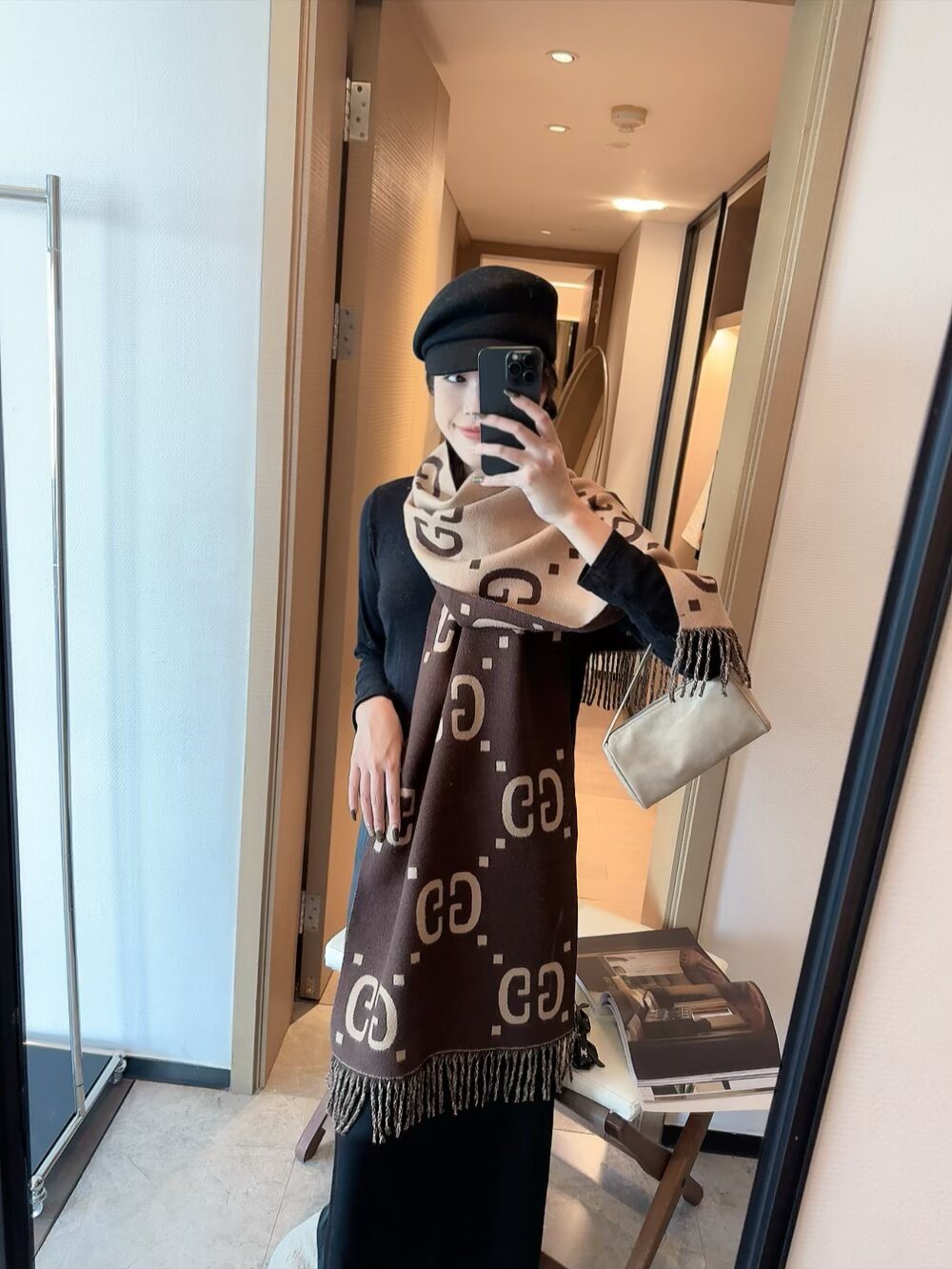 Gucci Two-Tone Fringed Scarf product image 2, provided for visual reference and product detail review