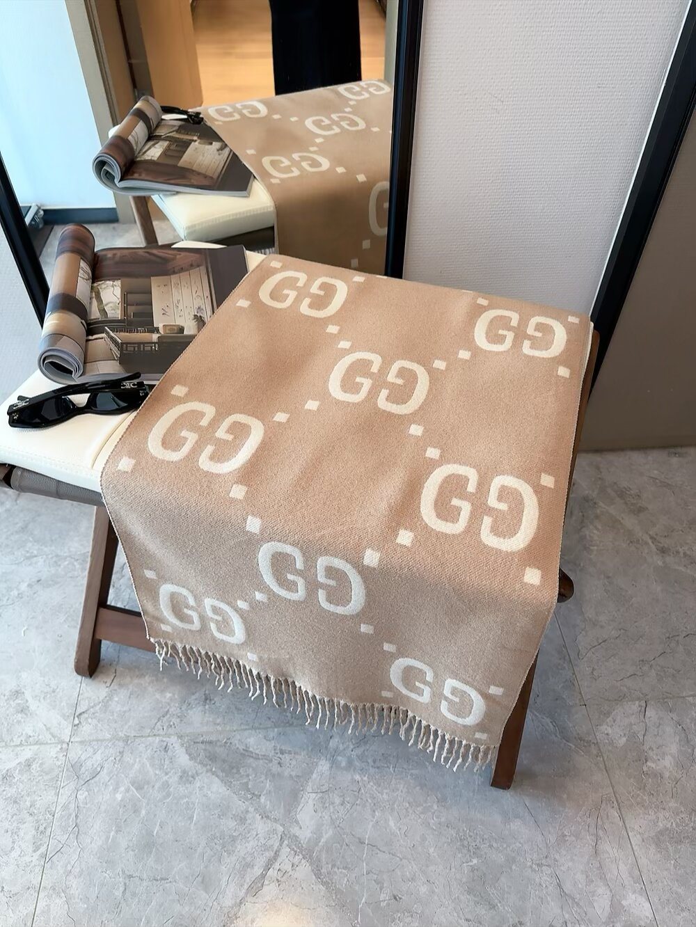 Gucci Two-Tone Fringed Scarf product image 7, provided for visual reference and product detail review