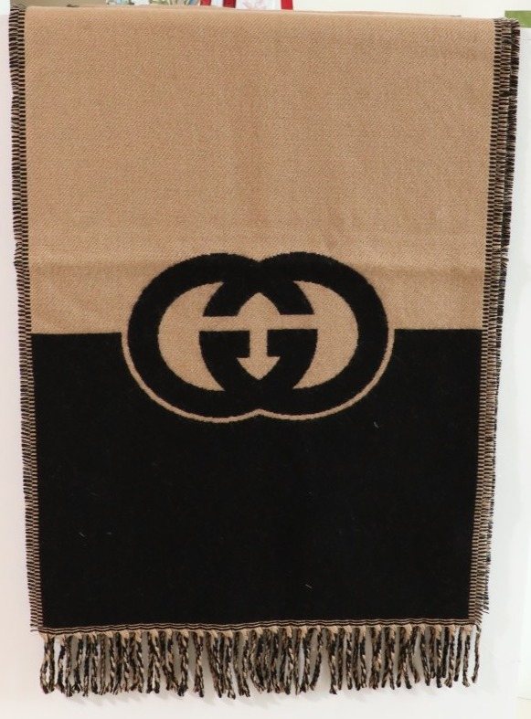 Gucci Beige and Black Fringed Scarf product image 1, provided for visual reference and product detail review