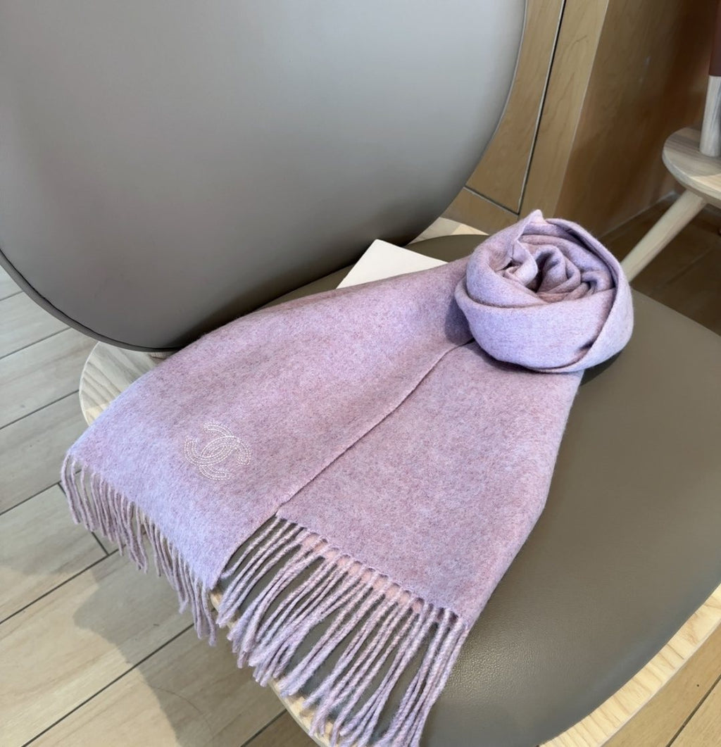 Chanel Mauve and Pale Pink Fringed Scarf product image 5, provided for visual reference and product detail review
