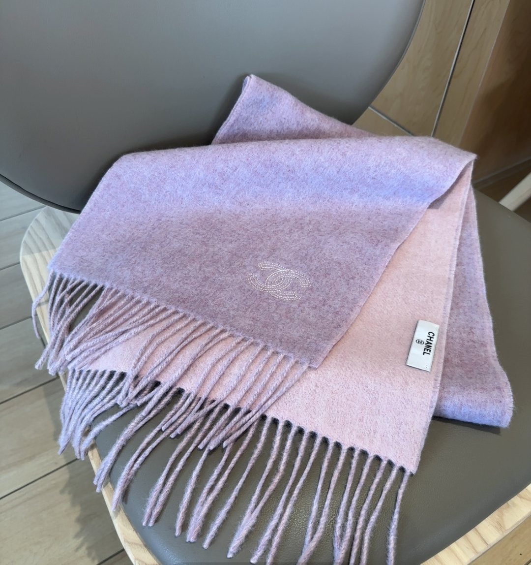 Chanel Mauve and Pale Pink Fringed Scarf product image 4, provided for visual reference and product detail review