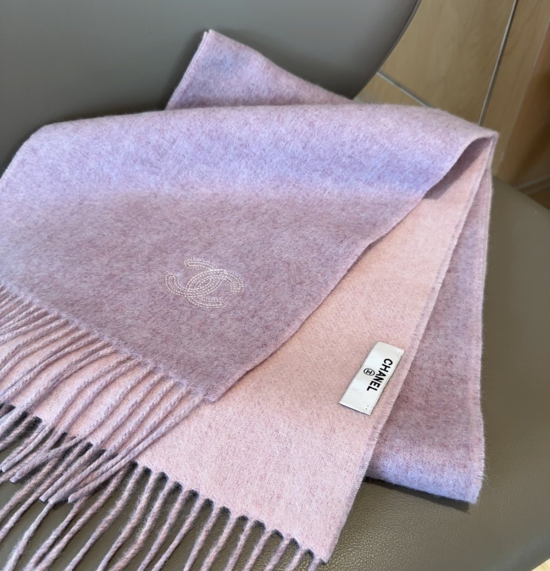 Chanel Mauve and Pale Pink Fringed Scarf product image 9, provided for visual reference and product detail review