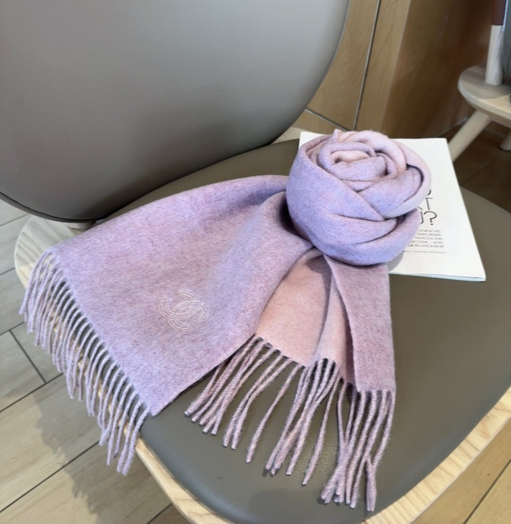 Chanel Mauve and Pale Pink Fringed Scarf product image 6, provided for visual reference and product detail review
