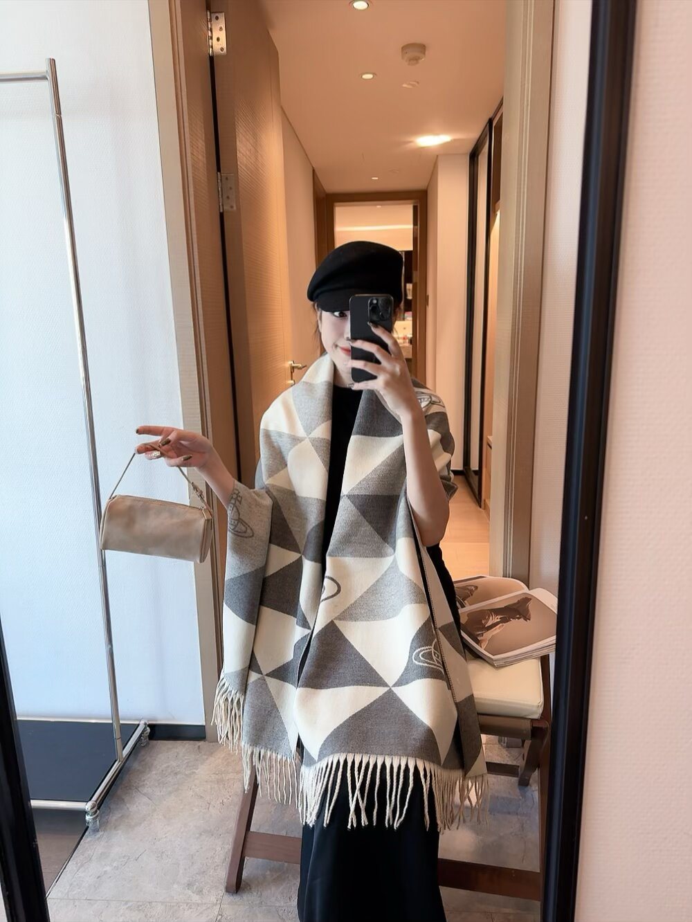 Vivienne Westwood Blush Pink Geometric Scarf product image 3, provided for visual reference and product detail review