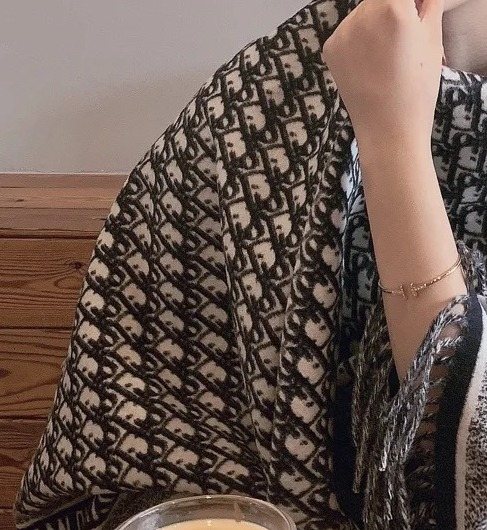 Dior Black & Ivory Fringed Shawl product image 3, provided for visual reference and product detail review