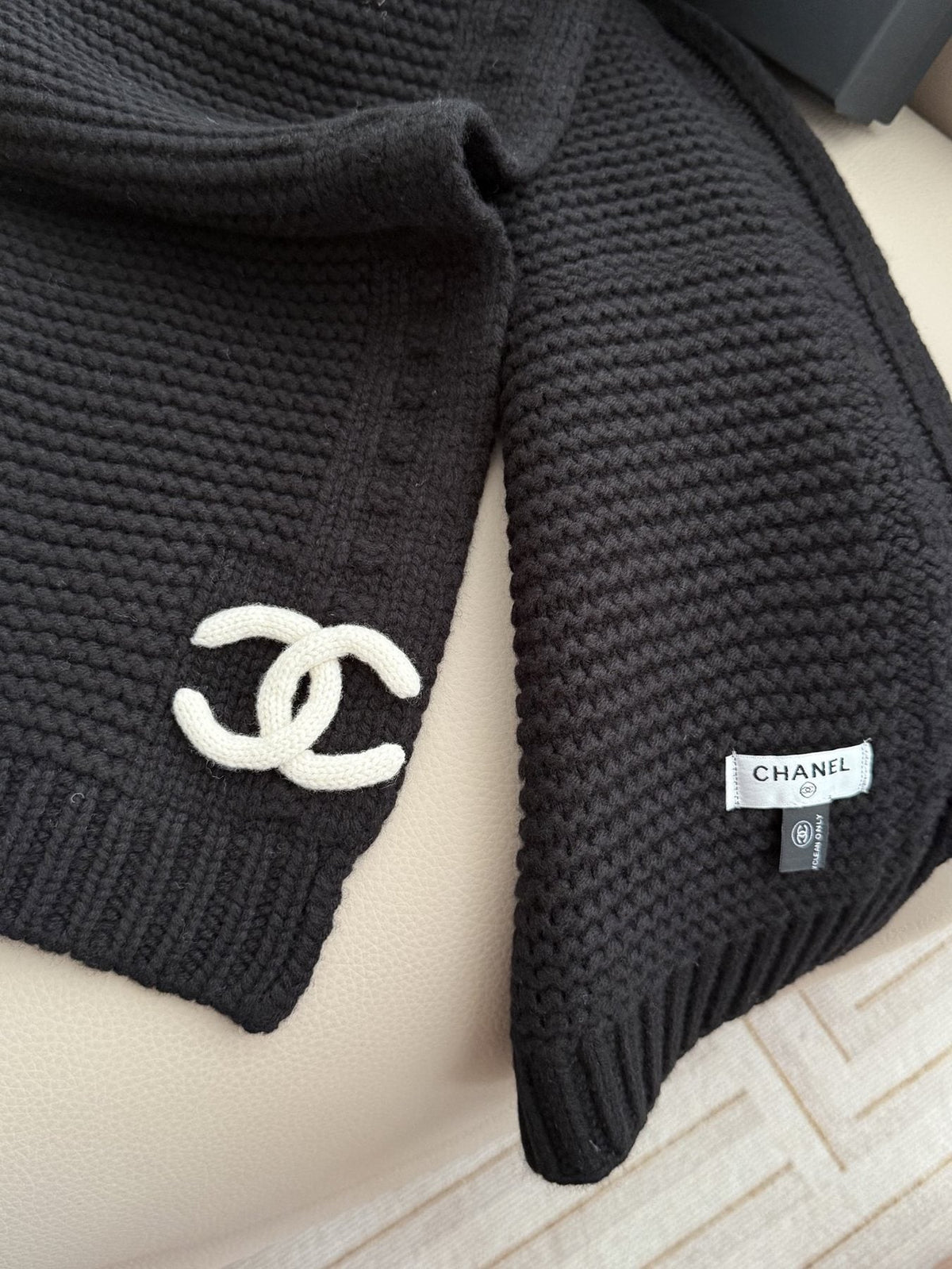 Chanel Black Ribbed Knit Scarf product image 6, provided for visual reference and product detail review