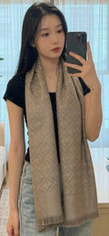 Fendi Taupe Beige Geometric Fringed Scarf product image 1, provided for visual reference and product detail review