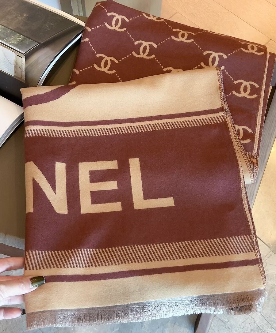 Chanel Burgundy Beige Motif Scarf product image 1, provided for visual reference and product detail review