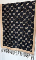 Gucci Black & Beige Fringed Shawl product image 1, provided for visual reference and product detail review