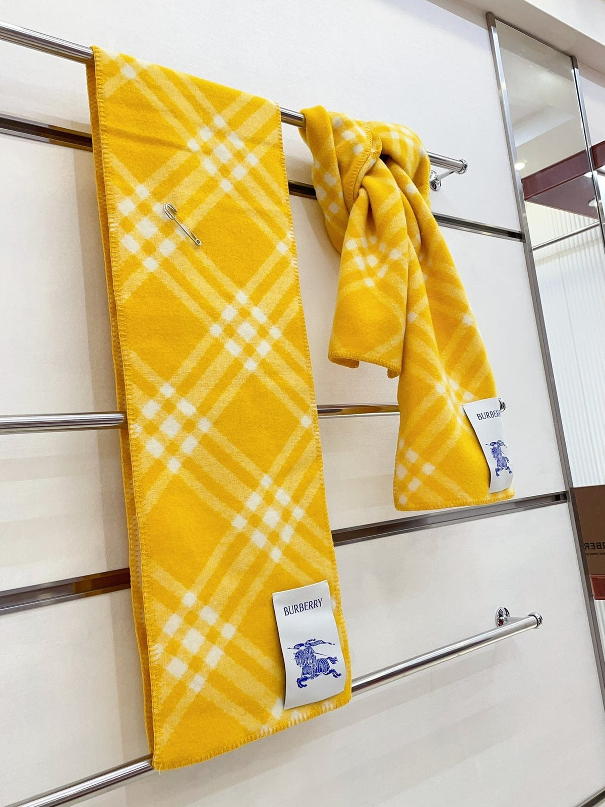 Burberry Yellow Plaid Fringe Scarf product image 5, provided for visual reference and product detail review
