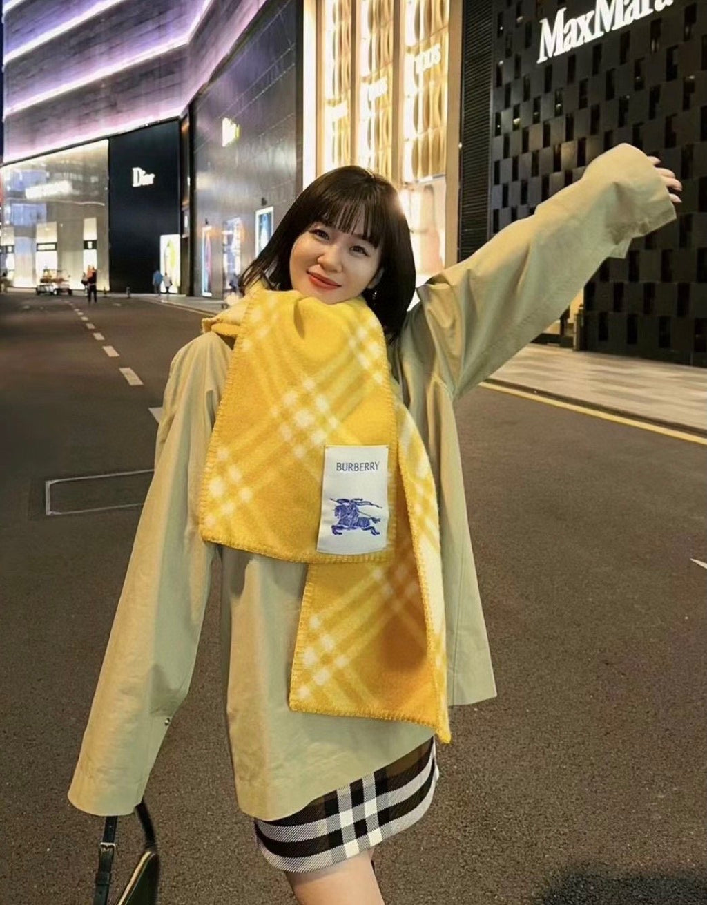 Burberry Yellow Plaid Fringe Scarf product image 4, provided for visual reference and product detail review