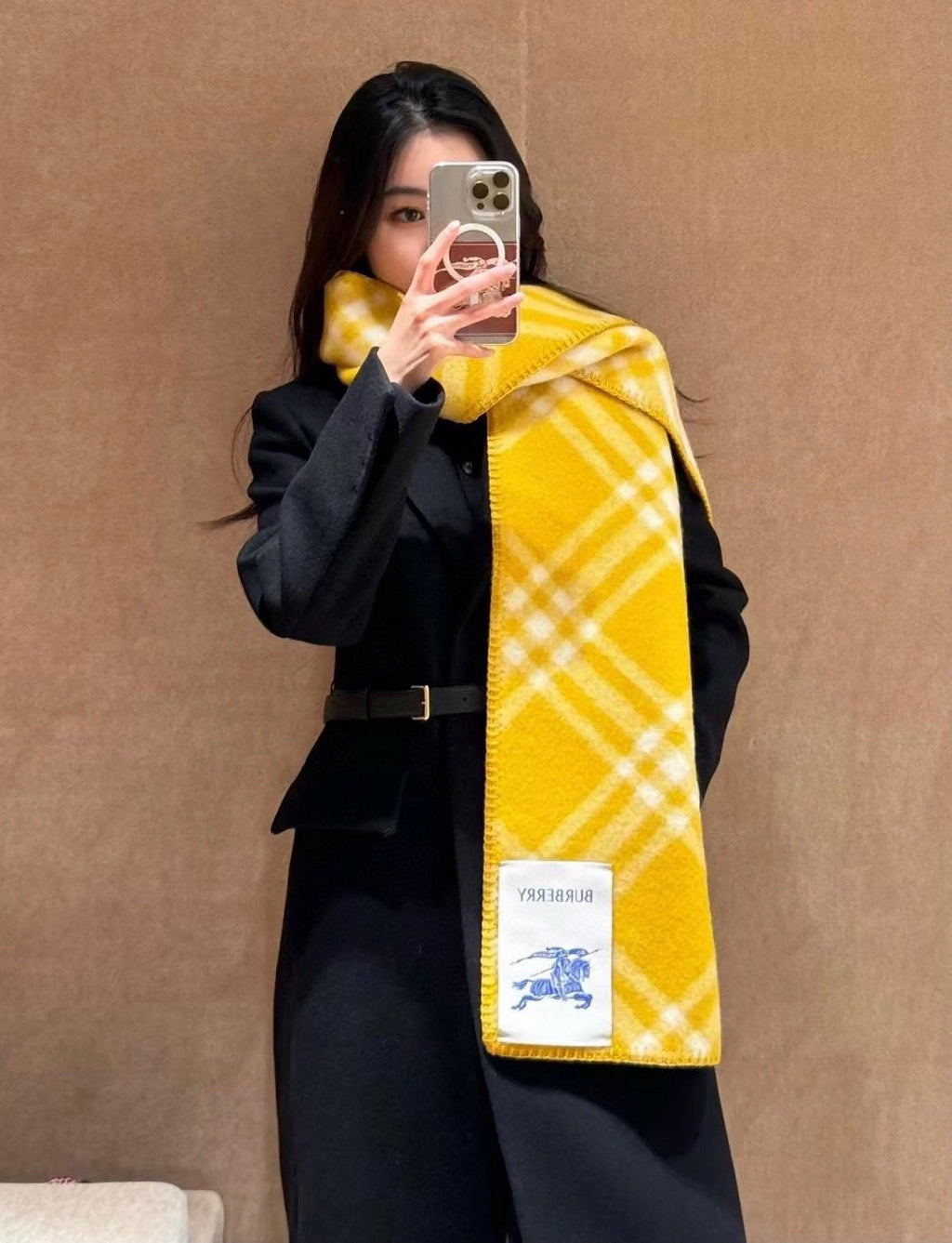 Burberry Yellow Plaid Fringe Scarf product image 3, provided for visual reference and product detail review