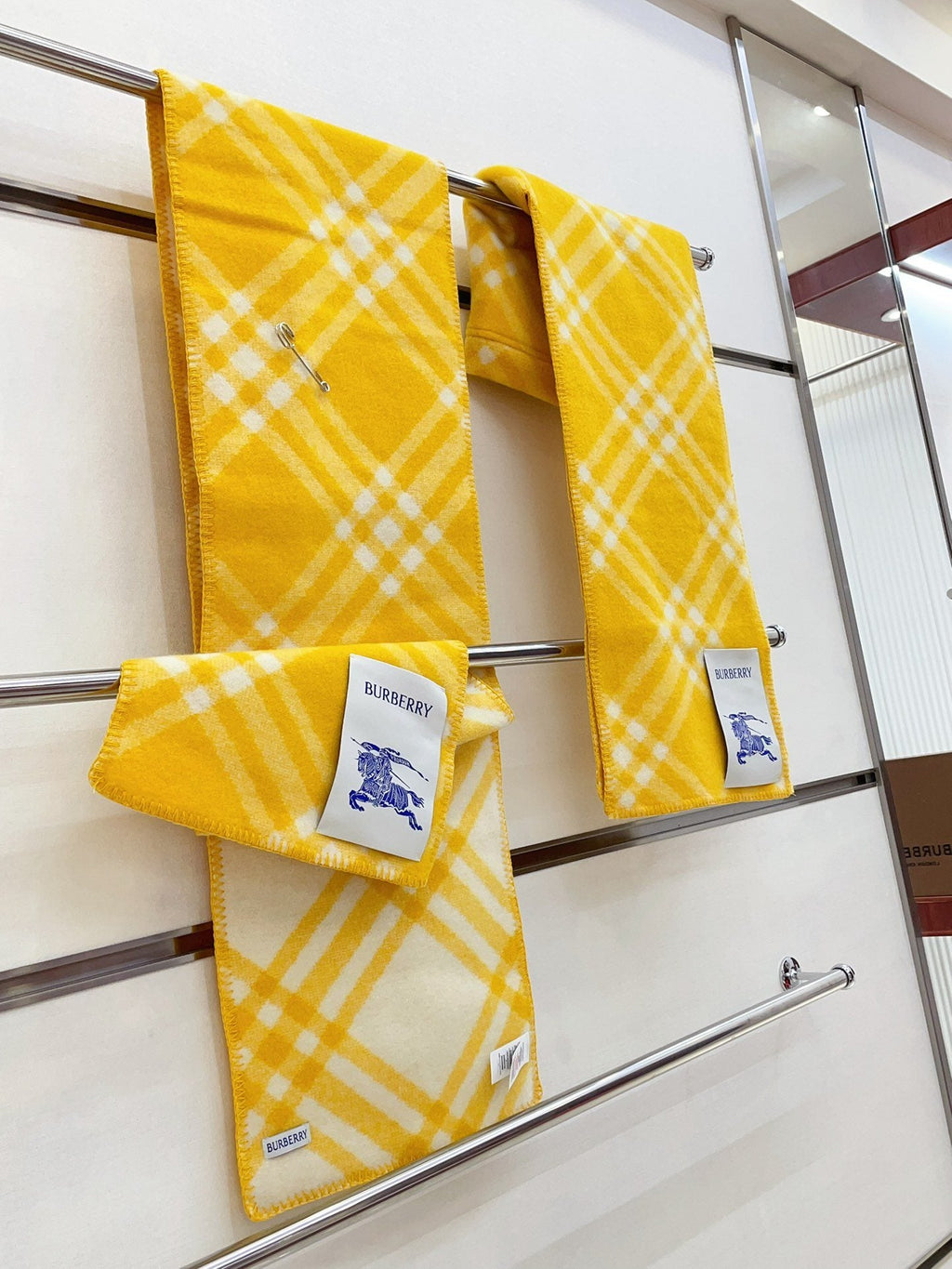 Burberry Yellow Plaid Fringe Scarf product image 1, provided for visual reference and product detail review