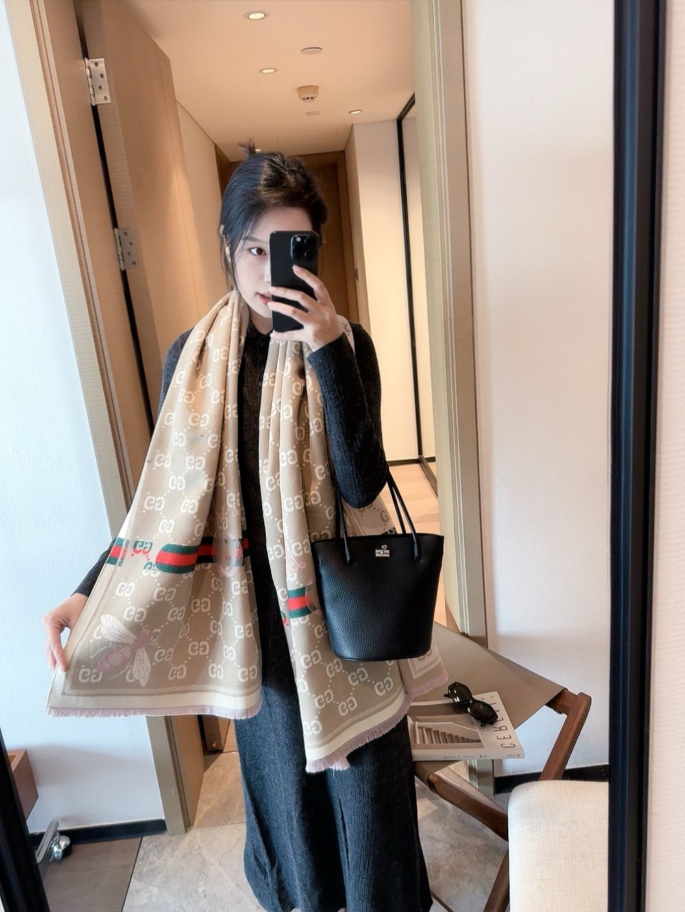 Blush Beige Patterned Fringe Scarf product image 2, provided for visual reference and product detail review