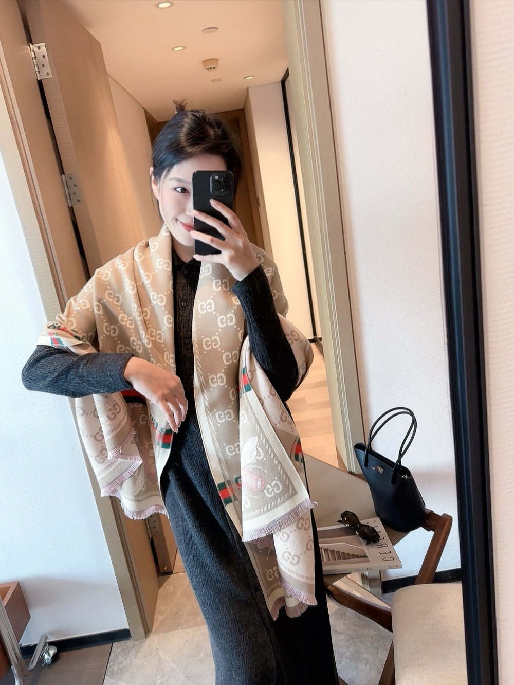 Blush Beige Patterned Fringe Scarf product image 3, provided for visual reference and product detail review