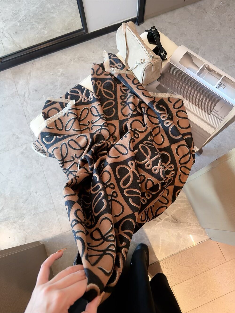 Loewe Reversible Anagram Fringe Scarf product image 6, provided for visual reference and product detail review