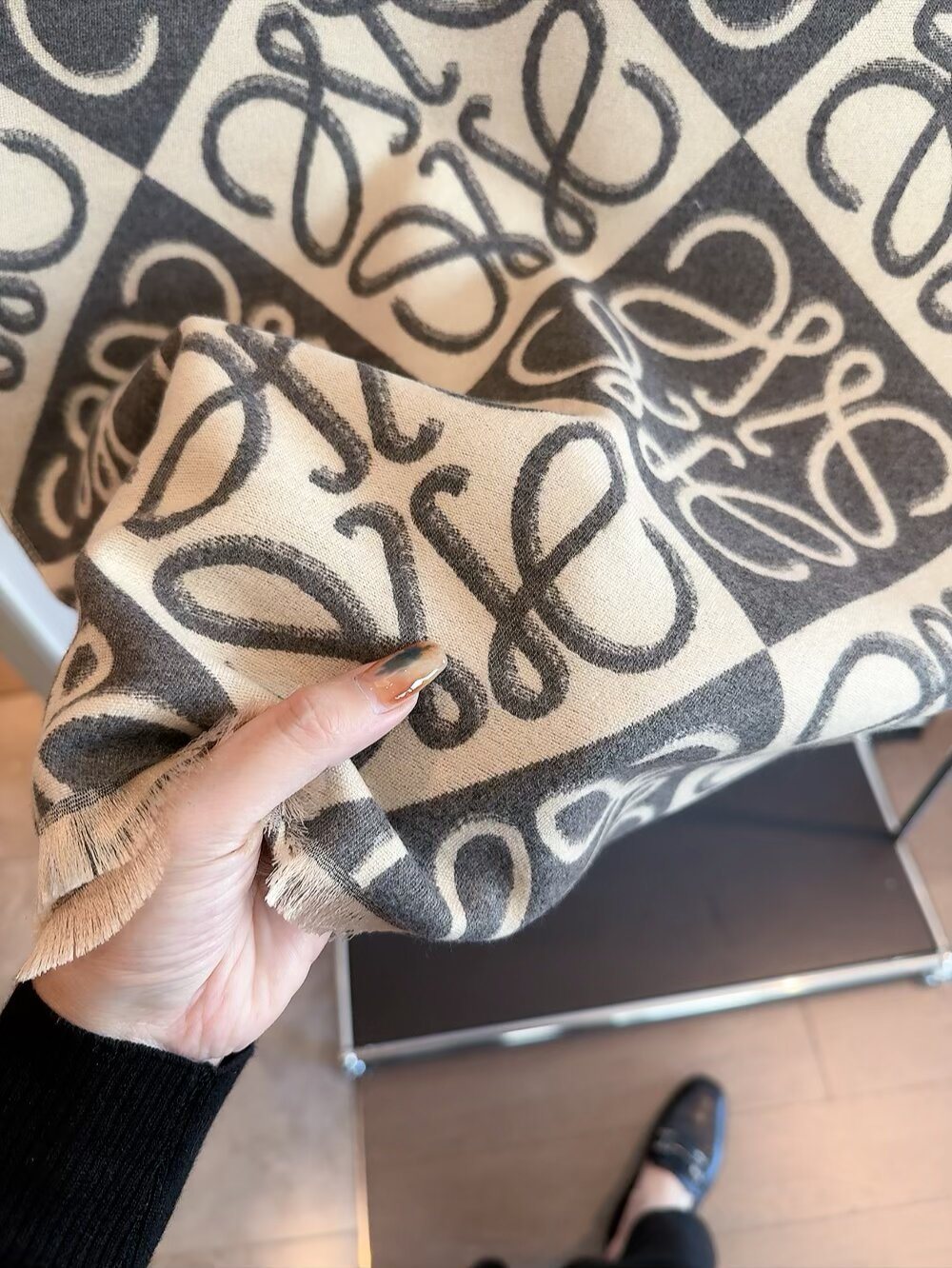 Loewe Reversible Anagram Fringe Scarf product image 8, provided for visual reference and product detail review