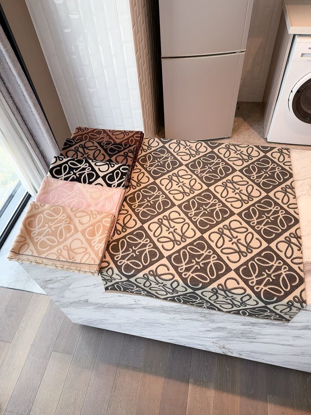 Loewe Taupe Graphic Motif Scarf product image 4, provided for visual reference and product detail review
