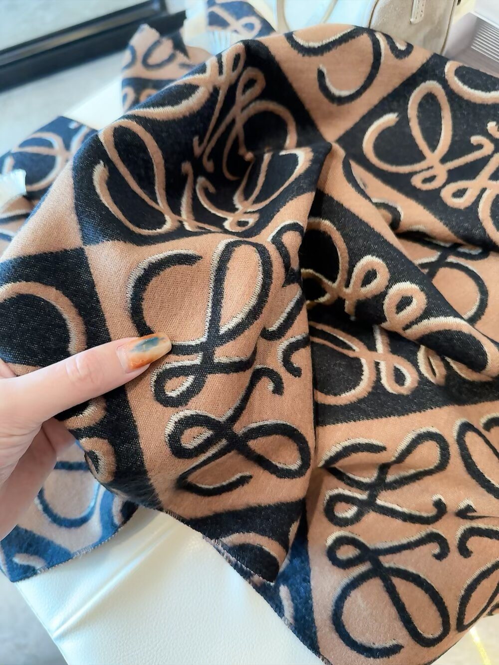 Loewe Taupe Graphic Motif Scarf product image 9, provided for visual reference and product detail review
