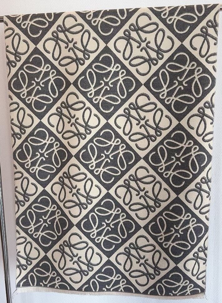 Loewe Taupe Graphic Motif Scarf product image 1, provided for visual reference and product detail review