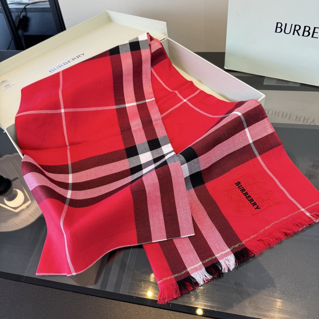 Burberry Red Plaid Fringe Scarf product image 5, provided for visual reference and product detail review