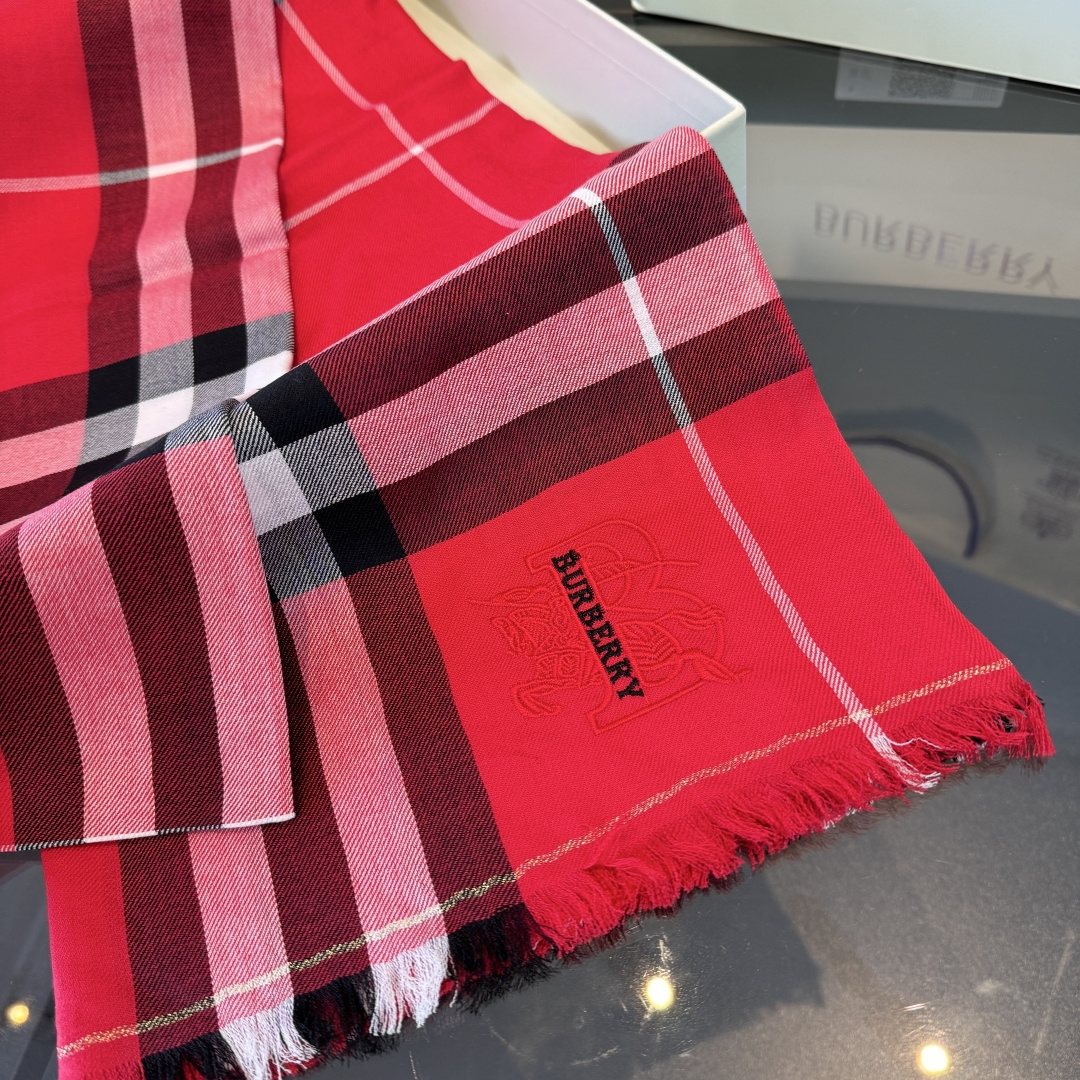 Burberry Red Plaid Fringe Scarf product image 6, provided for visual reference and product detail review