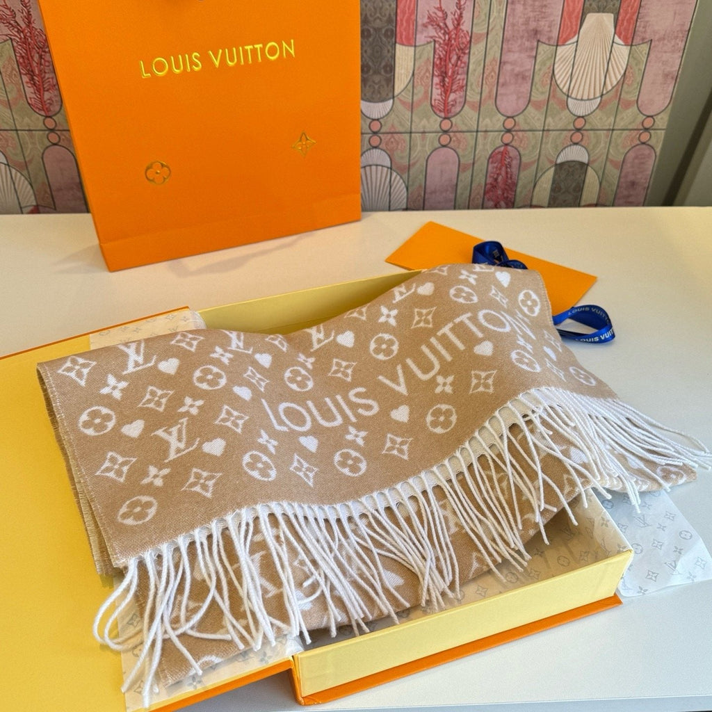Louis Vuitton Taupe Monogram Fringe Scarf product image 4, provided for visual reference and product detail review