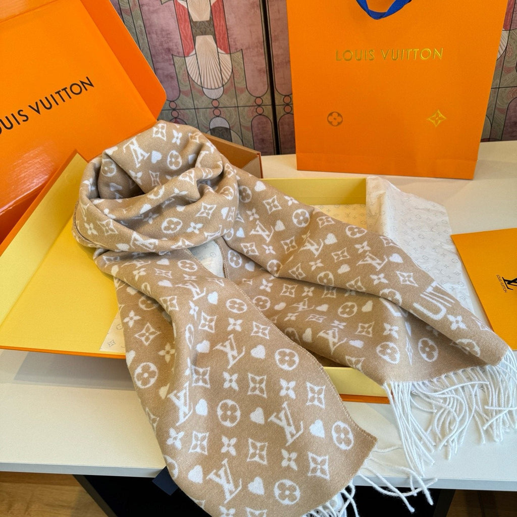 Louis Vuitton Taupe Monogram Fringe Scarf product image 6, provided for visual reference and product detail review