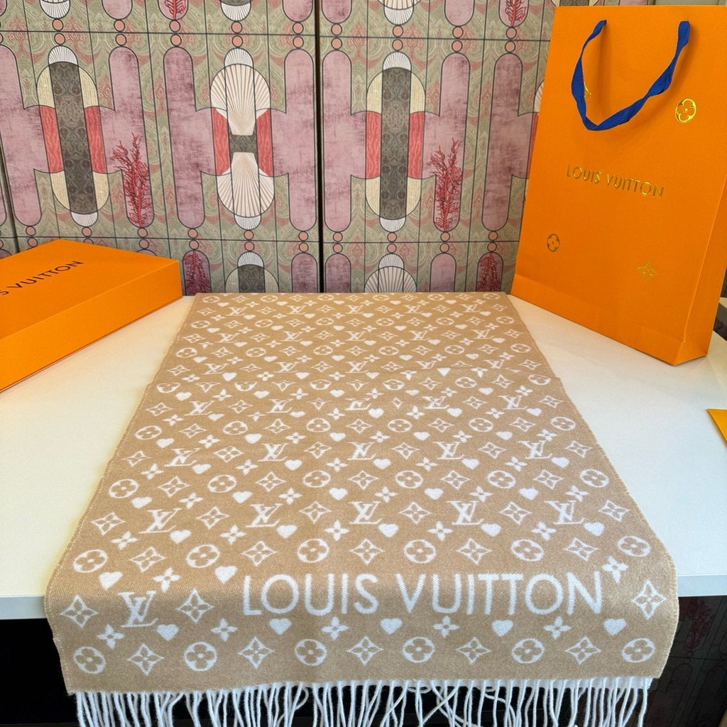 Louis Vuitton Taupe Monogram Fringe Scarf product image 1, provided for visual reference and product detail review