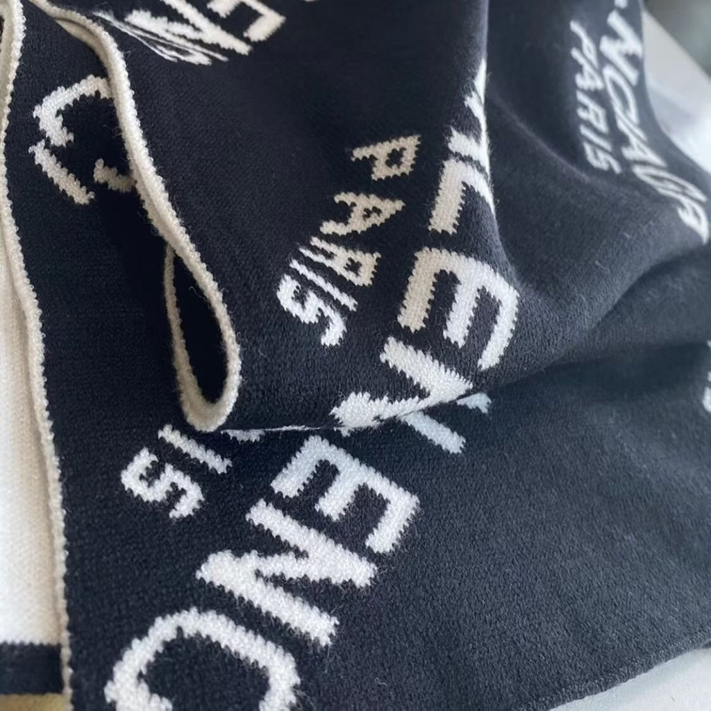 Balenciaga Black & White Knitted Scarf product image 6, provided for visual reference and product detail review