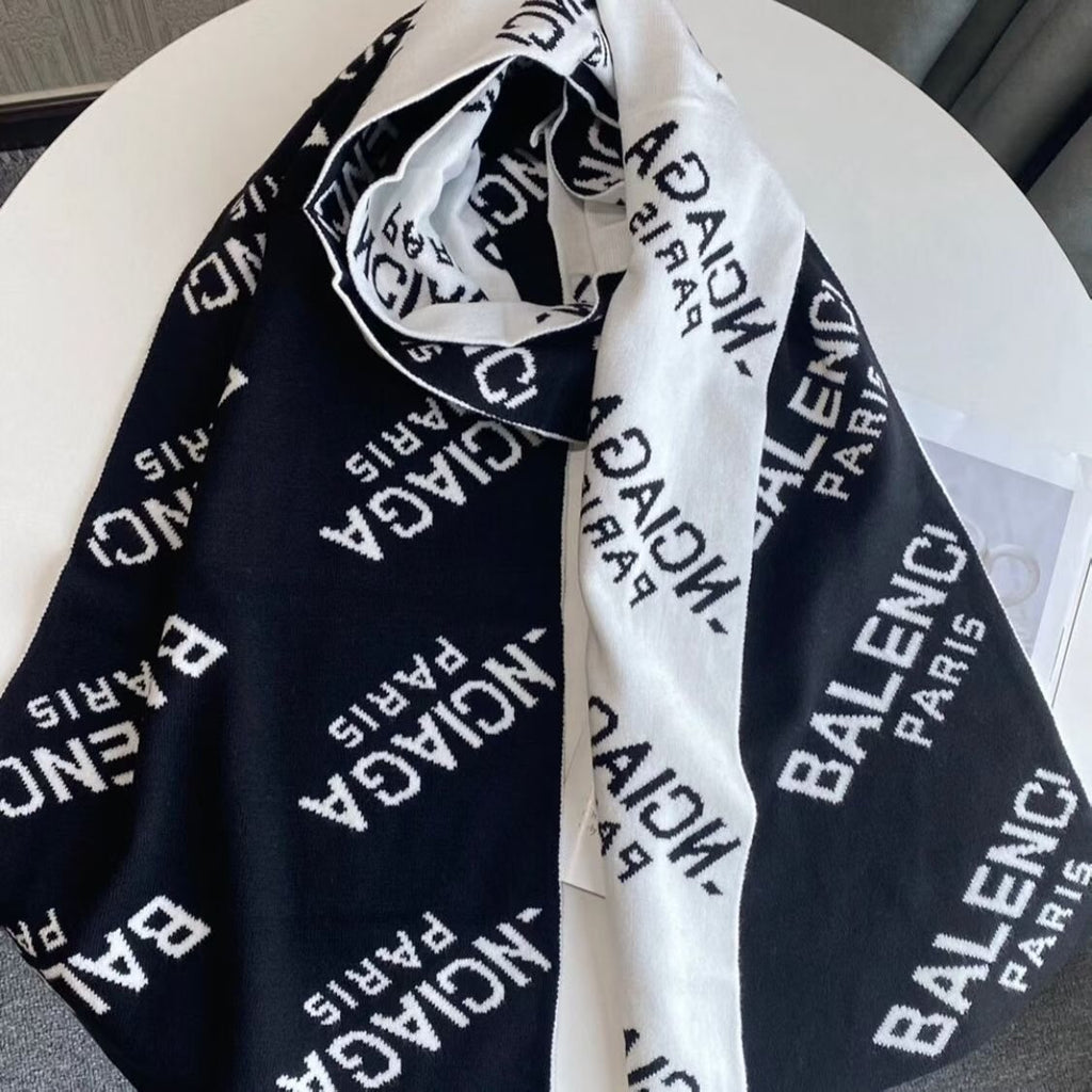Balenciaga Black & White Knitted Scarf product image 1, provided for visual reference and product detail review