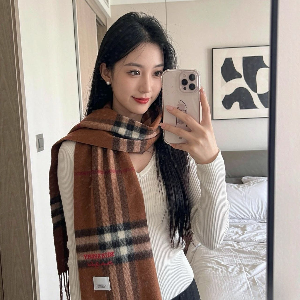 Burberry Brown Plaid Scarf with Embroidered Logo product image 1, provided for visual reference and product detail review