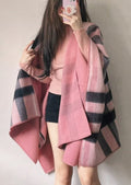 Burberry Pink & Charcoal Plaid Wrap Scarf product image 1, provided for visual reference and product detail review