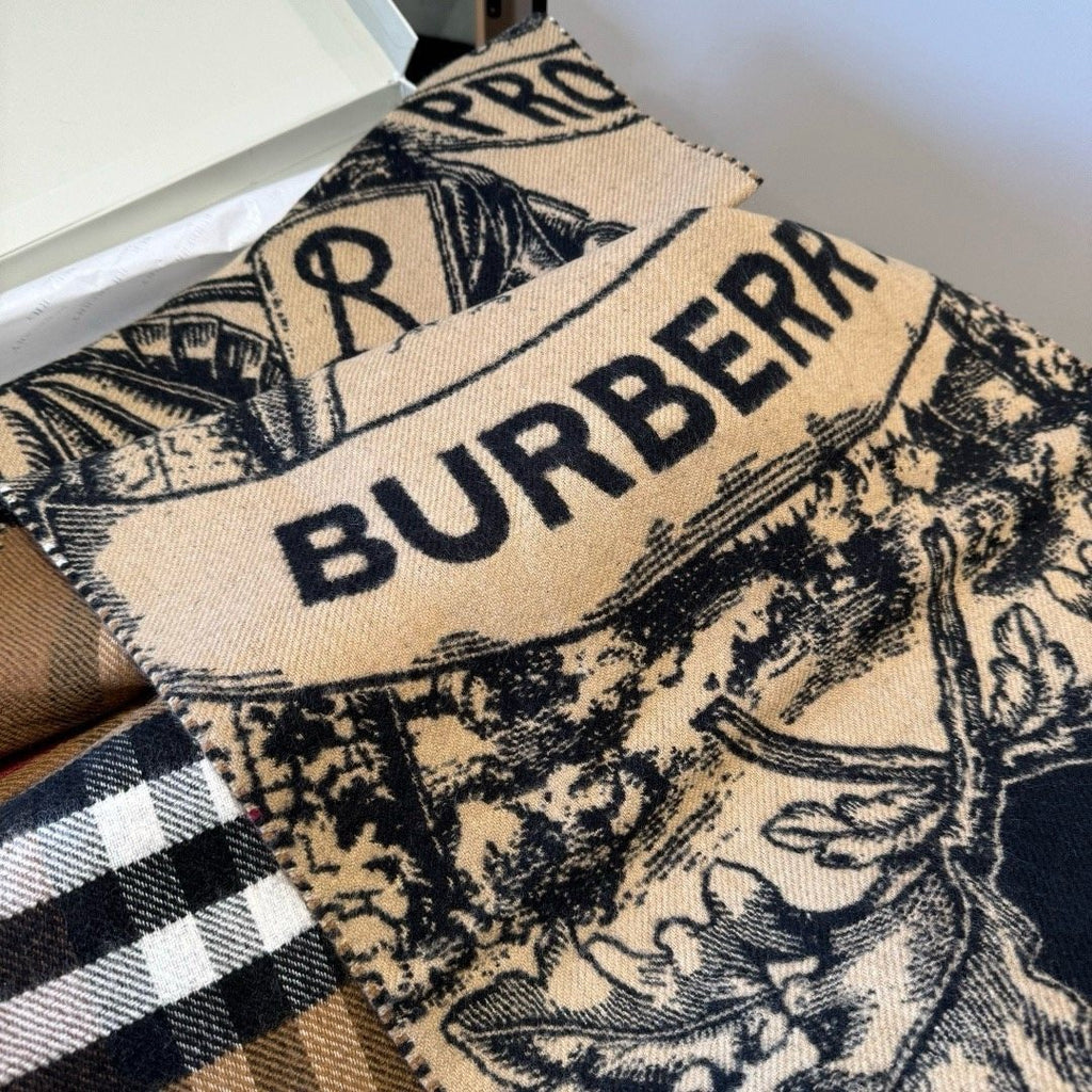 Burberry Check and Equestrian Knight Fringed Scarf product image 5, provided for visual reference and product detail review