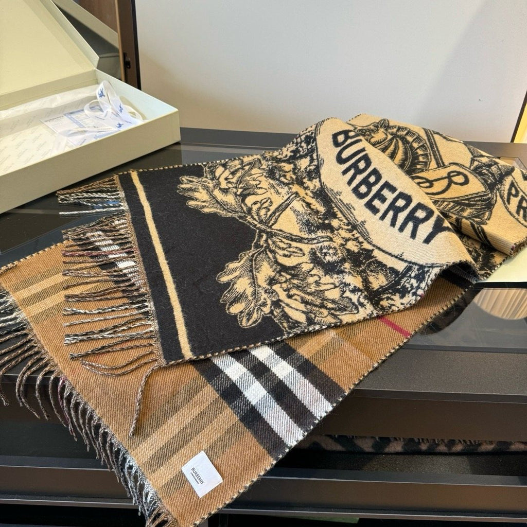 Burberry Check and Equestrian Knight Fringed Scarf product image 4, provided for visual reference and product detail review