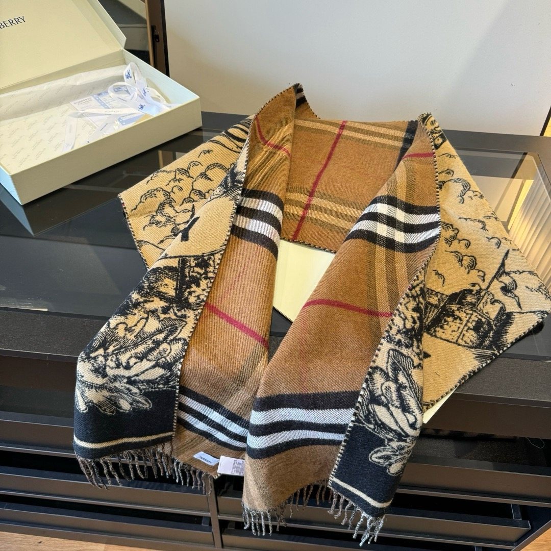 Burberry Check and Equestrian Knight Fringed Scarf product image 1, provided for visual reference and product detail review