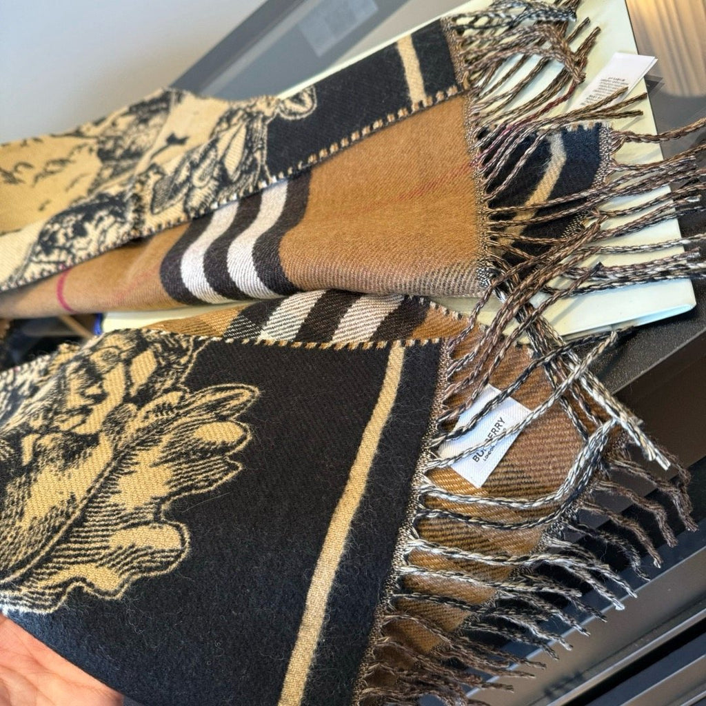 Burberry Check and Equestrian Knight Fringed Scarf product image 6, provided for visual reference and product detail review