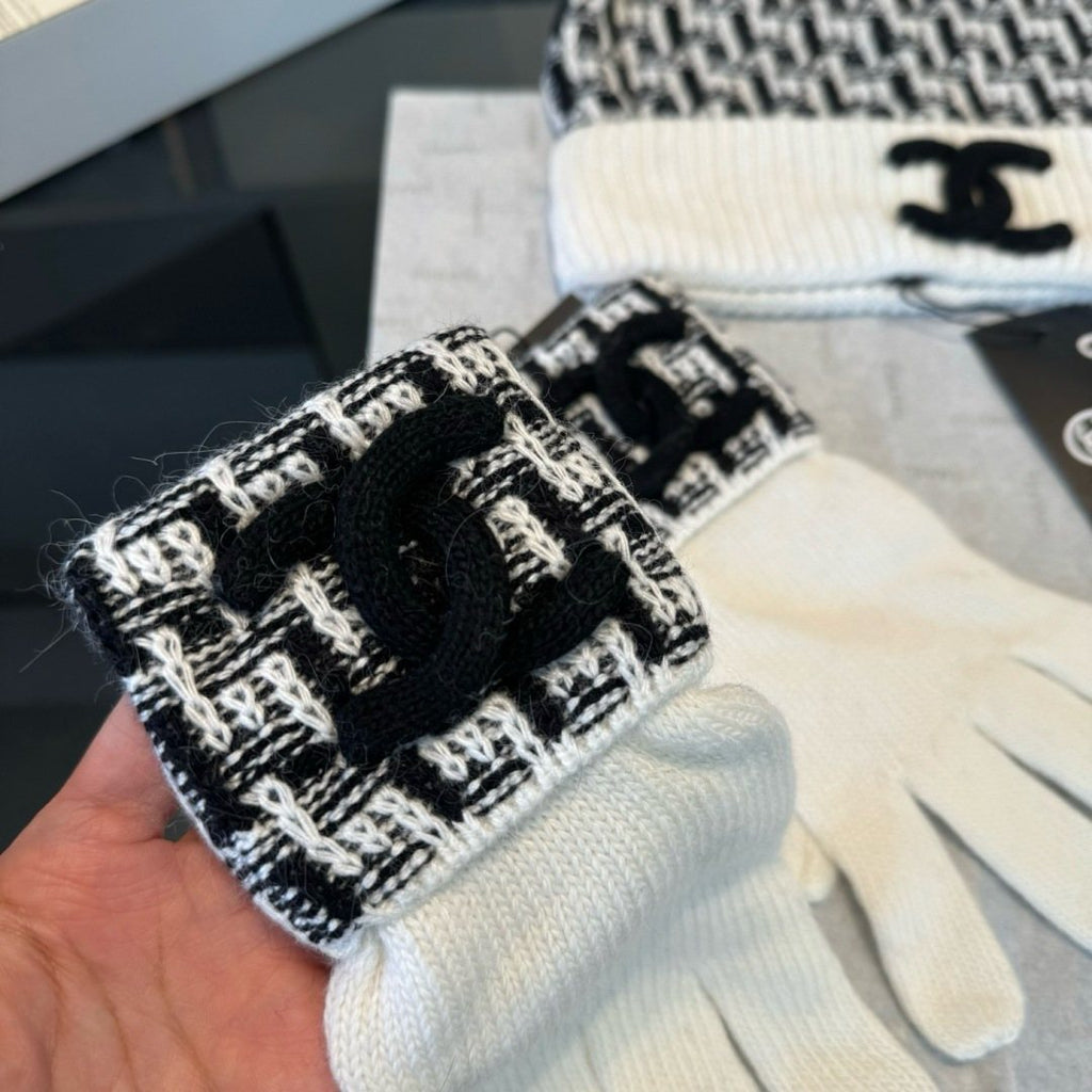 Chanel Black and Ivory Scarf, Beanie and Gloves Set product image 8, provided for visual reference and product detail review