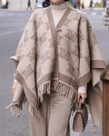 Max Mara Beige & Taupe Fringed Cape Poncho product image 1, provided for visual reference and product detail review