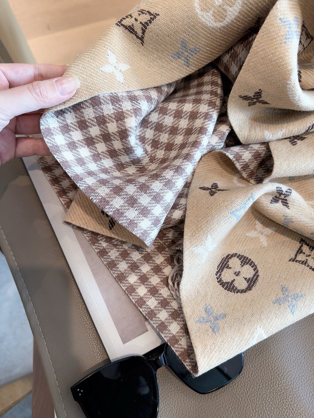Louis Vuitton Reversible Monogram and Gingham Scarf product image 8, provided for visual reference and product detail review