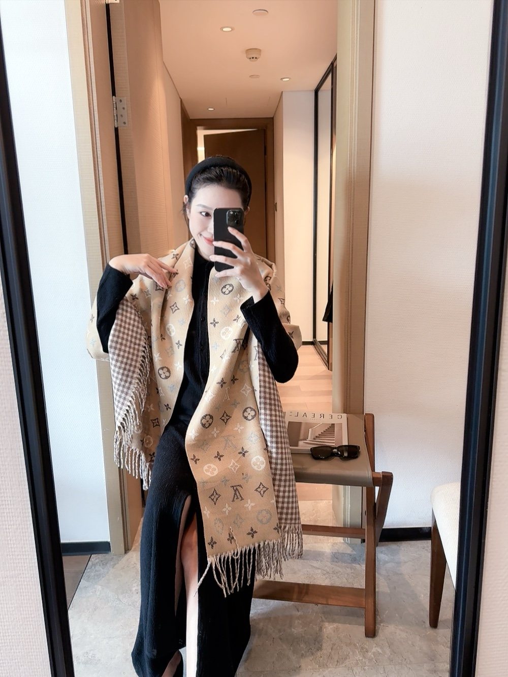 Louis Vuitton Reversible Monogram and Gingham Scarf product image 2, provided for visual reference and product detail review