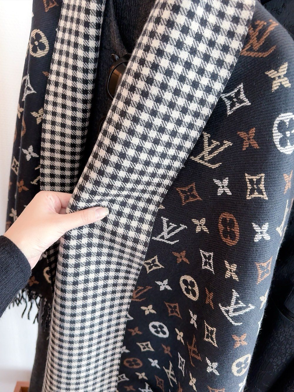 Louis Vuitton Reversible Monogram and Gingham Scarf product image 7, provided for visual reference and product detail review